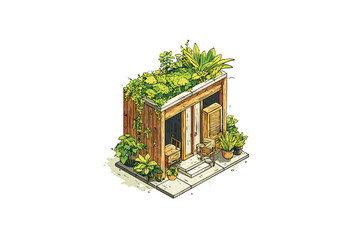 Isometric House with Outdoor Garden decorative isolated isolated