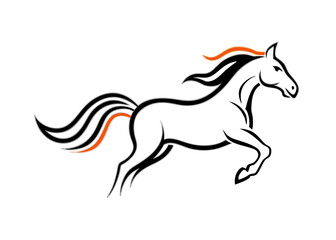 Running Horse Icon: A dynamic icon of a majestic horse in full stride, with flowing mane and tail, embodies speed and grace in minimalist style.