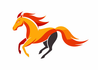 Fiery Horse Abstract:  A dynamic abstract silhouette of a running horse, rendered in vibrant shades of orange and red, embodies speed, strength, and freedom.