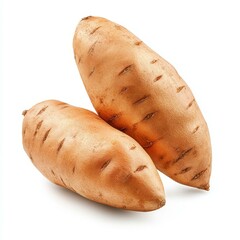 Fresh sweet potato with a smooth texture, showcasing its vibrant orange hue against a clean white backdrop.