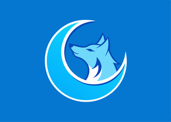 Mystical Wolf and Crescent Moon Emblem: A celestial illustration portrays a serene wolf silhouetted within a glowing crescent moon, offering a sense of mystery, fantasy, and the wonders of nature.