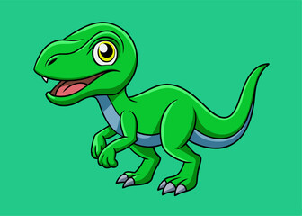 Fototapeta premium Cute Green Dinosaur Cartoon: An adorable cartoon illustration of a cheerful, green baby dinosaur, perfect for children's books, websites, or educational materials.