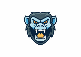 Obraz premium Rageful Gorilla Icon: An illustrated ape head showcases raw power and untamed ferocity, with piercing eyes and bared teeth, embodying primal strength and dominance.