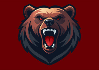 Majestic Bear's Roar: A striking illustration capturing the raw power and untamed spirit of a bear, showcasing its open mouth and fierce expression on a clean background.