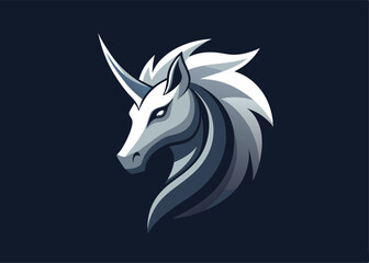 Mystical Unicorn Emblem: A striking illustration of a unicorn's head, its pristine horn and flowing mane emanating a sense of magic, elegance, and strength against a captivating background.