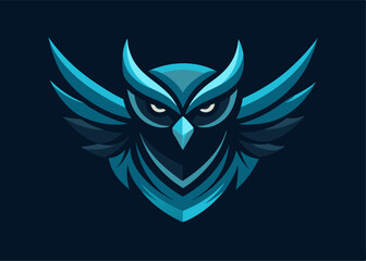 Obraz premium Owl in abstract art: An elegant and detailed owl illustration with artistic abstract wings spread against the dark blue background, the image conveys both wisdom and grace.