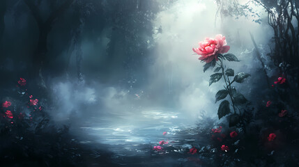 Hauntingly beautiful bloom in mist, soft light and dramatic shadows. Whisper Bloom. Illustration