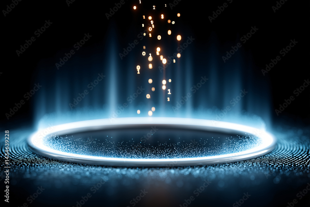 Poster cybernetic portal: a mesmerizing digital realm of light, energy, and innovation, featuring an ethere