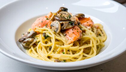 きのこと鮭のクリームパスタ