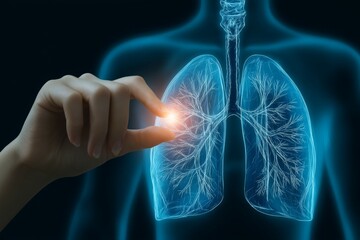 Human lungs anatomy with hand highlighting inflammation concept
