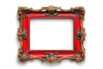 Ornate red picture frame isolated on white background