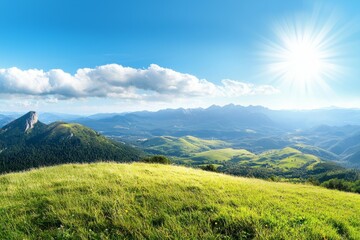 Beautiful, sunny day in the mountains with a clear blue sky