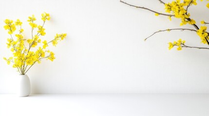 Simple spring arrangement of bright yellow flowers in a white vase
