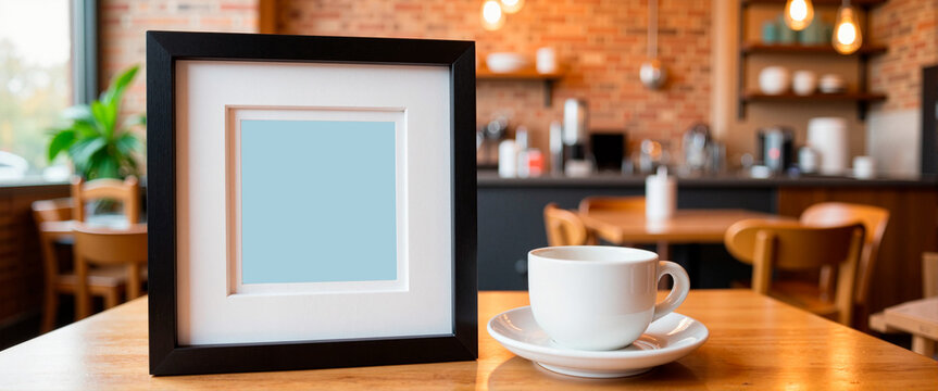 Chic café art display featuring water quote and coffee cup, cozy ambiance