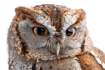 Close-up of Eastern Screech Owl with Detailed Feathers and Intense Gaze