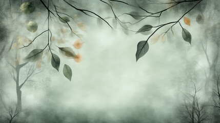 Misty forest scene with fall foliage