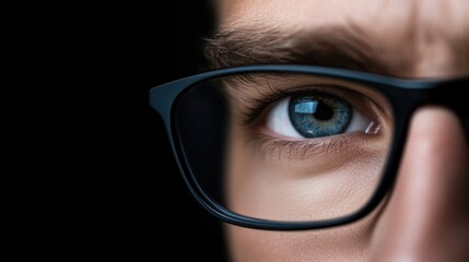 Close-up of a person's eye and glasses