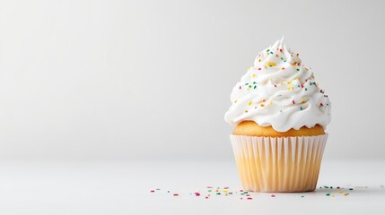 Delicious frosted cupcake with sprinkles