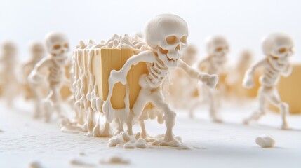 Tiny skeletons carrying a melting block
