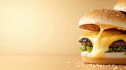 Melted cheese dripping from a juicy burger