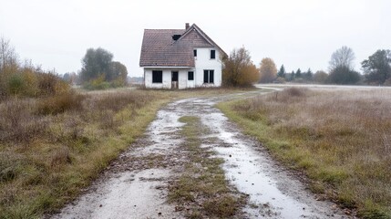 Abandoned house on a country road