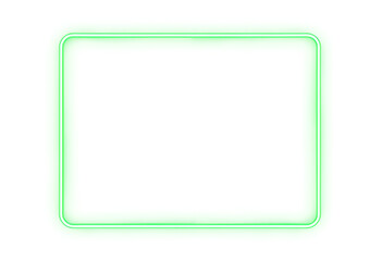 Neon rectangle frame green color isolated on white background &ndash; glowing neon banner template

