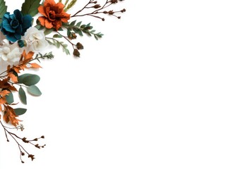 Fototapeta premium Autumnal floral arrangement, white background, decorative design