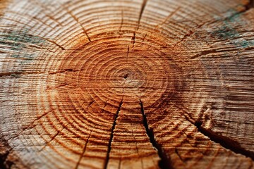 A close-up of a tree trunk with circular rings showing the growth pattern, providing insight into nature's texture and age, with patterns and unique formations.