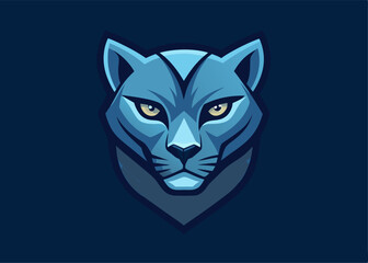 Fototapeta premium Mysterious Panther's Gaze: A captivating illustration of a panther's face, rendered in cool hues and shadows, its intense gaze piercing through the darkness, evoking a sense of mystery and stealth.