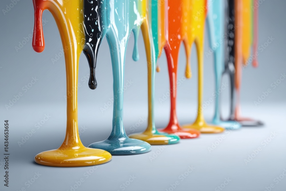 Poster vibrant assortment of glossy paint streaks dripping, creating a colorful visual spectacle and an int