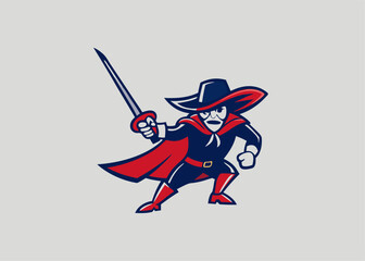 Fototapeta premium A Heroic Vanguard: A striking, illustrative representation of a masked figure, embodying courage and daring, stands poised with a gleaming blade, evoking a sense of valor.