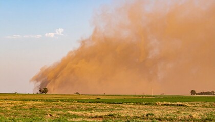 Naklejka premium View of a massive dust devil sweeping across flat farmland during the day