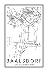 Hand drawn printable downtown road map poster of borough BAALSDORF of the German city of LEIPZIG on solid white background with city name