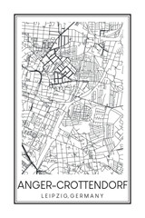 Hand drawn printable downtown road map poster of borough ANGER-CROTTENDORF of the German city of LEIPZIG on solid white background with city name