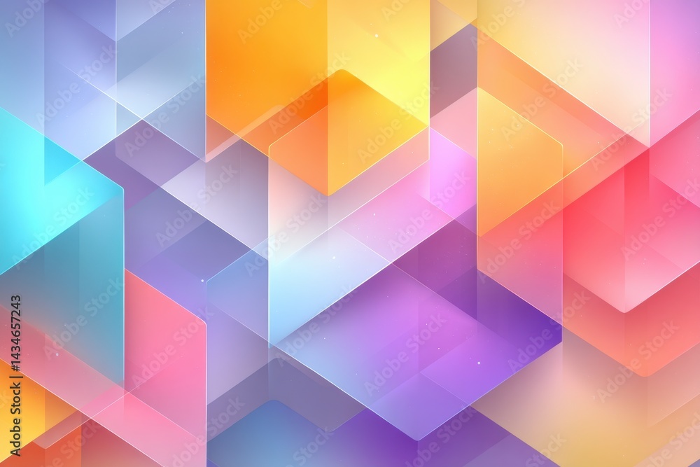 Poster colorful abstract background with geometric shapes and patterns in pastel tones, creating a visually