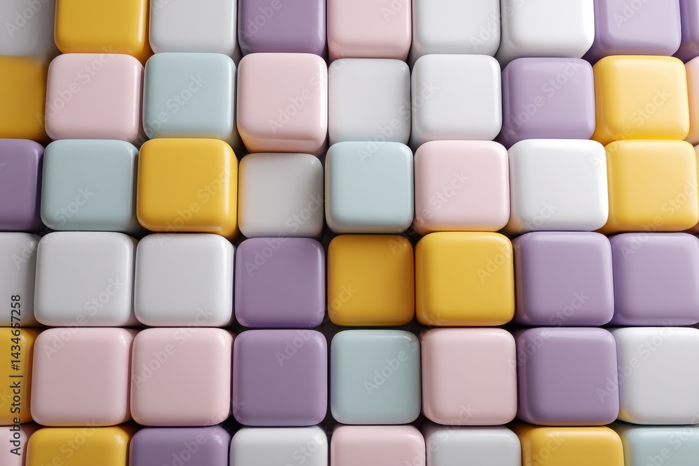 Poster a captivating arrangement of pastel-colored rounded cubes creating a soft and pleasing geometric pat