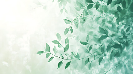 Serene Foliage: Delicate green leaves, delicately painted, cascade across a soft gradient background, creating a sense of calm.