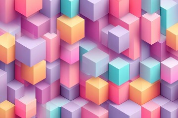 Obraz premium A vibrant and modern abstract background with a geometric design of pastel colored cubes and rectangular prisms, creating a playful and artistic visual display.
