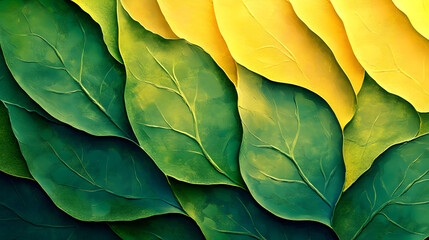 Leafy Serenity: A close-up perspective offers an abstract interplay of vibrant, saturated hues of green and yellow, creating a sense of calm.