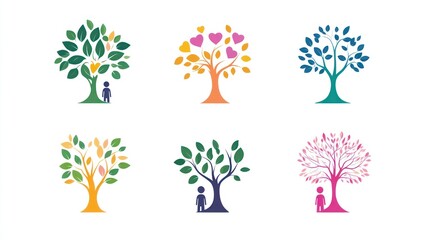 Colorful Tree Icons with People