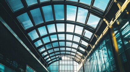 Industrial Design Interior Featuring Steel Ceiling Frame Glass Wall Abstract Structure and Curved Architecture Lines