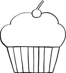Lined Cupcake topped Cherry Dessert Food Hand Drawn