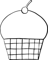 Lined Cupcake topped Cherry Dessert Food Hand Drawn