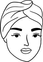Lined Woman Head wearing Turban Hijab Style Illustration