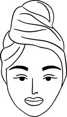 Lined Woman Head wearing Turban Hijab Style Illustration