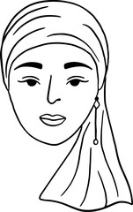 Lined Woman Head wearing Turban Hijab Style Illustration