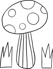 Lined Mushroom Fungi Hand Drawn Icon Illustration