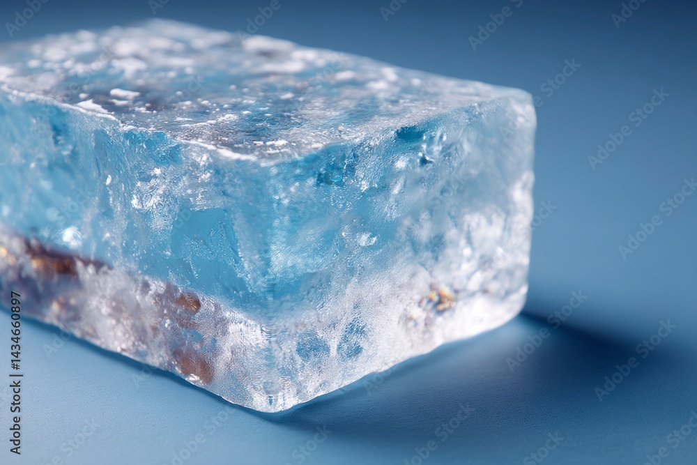 Poster studying a large ice cube shows off intricate textures and light