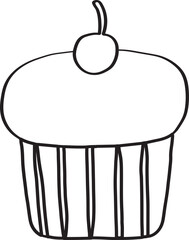 Obraz premium Lined Cupcake topped Cherry Dessert Food Hand Drawn