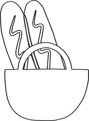 Lined Bread in Basket Bakery element Hand Drawn